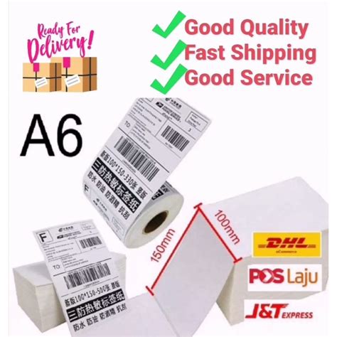 A6 Shopee Thermal Paper Label Sticker Shipping Courier Airway Bill
