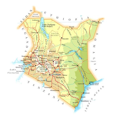 Detailed Road And Physical Map Of Kenya Kenya Detailed Road And