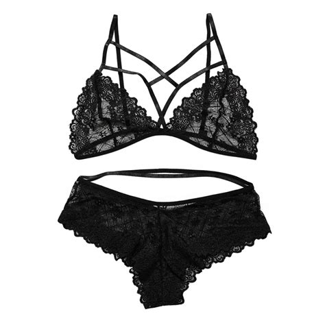 Bra Underwear Suit Ruffled Floral Lace Women Sexy Strappy Lingerie Set Two Pieces Bra Sets