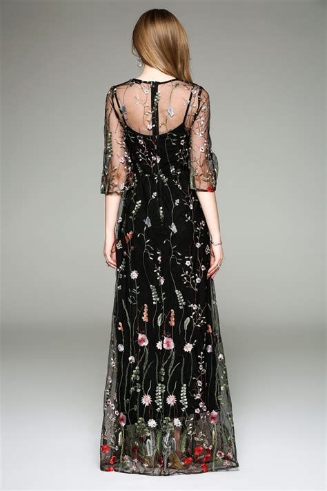 Elegant Black Flower Embroidered Dress On Luulla