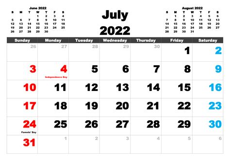 Free July 2022 Calendar With Holidays