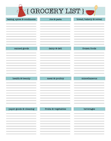 Free Printable Grocery List Templates Shopping Lists C