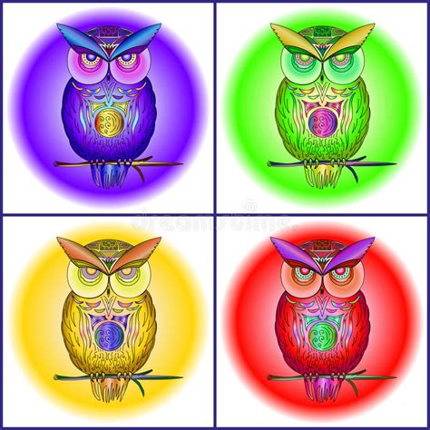 Postcard With Bright Colorful Owls Stock Vector Illustration Of Nest