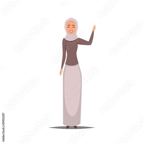 Cartoon Business Arab Woman Character With Hijab Smiling Girl In Hijab