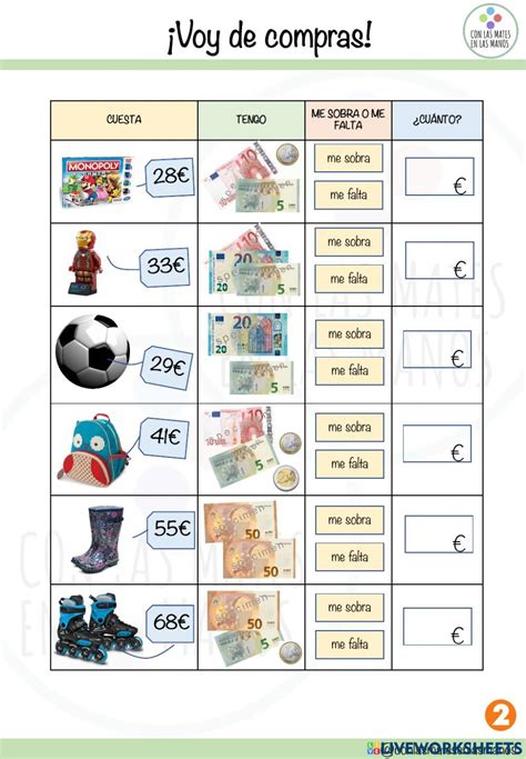 Ficha Online De Monedas Y Billetes Para 2º O 3º De Primaria Puedes