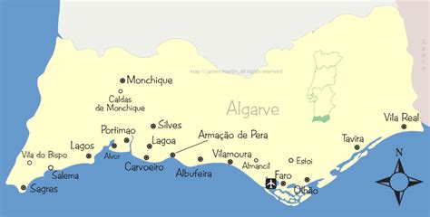Algarve en portugal op de kaart. Algarve Cities and Attractions Map | Wandering Portugal