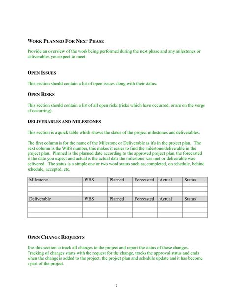 Project Weekly Status Report Template In Word And Pdf Formats Page 2 Of 3