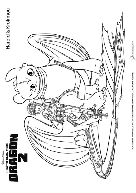coloriage Krokmou et Harold de dragons 2 a imprimer