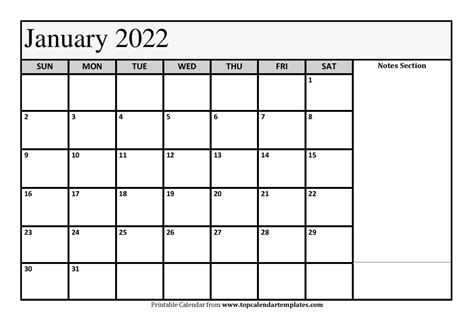 Free January 2022 Printable Calendar Blank Templates