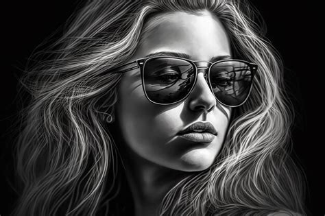 Premium Photo Fashionable Girl In Sunglasses Black And White Portrait