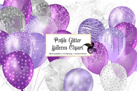 Purple Glitter Balloons Clipart By Digital Curio Thehungryjpeg