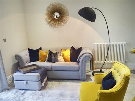 Grey Mustard And Navy Living Room Baci Living Room