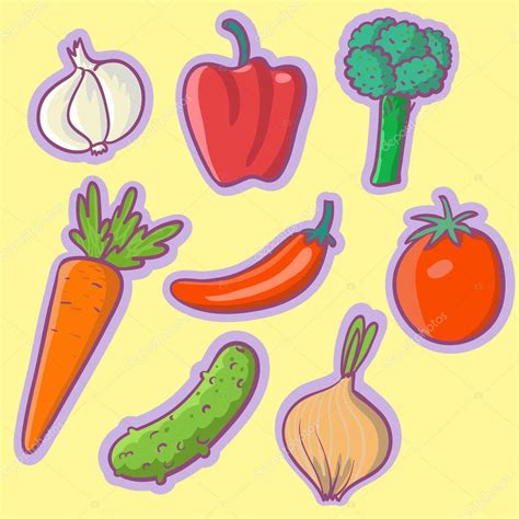 Verduras Frescas Aislado Vector Conjunto De Dibujos Animados