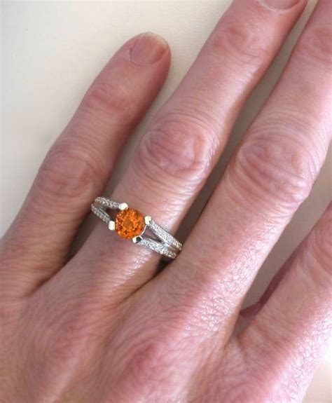 Orange Sapphire Engagement Ring And Wedding Band Engagement Set Gr 5946