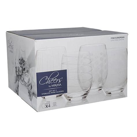 Mikasa Cheers Set Of 4 17oz Stemless Wine Glasses 5095528 Heavins