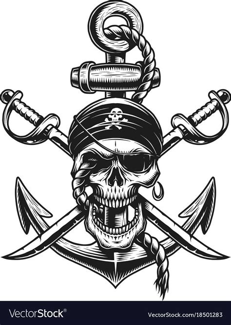 Pirate Skull Emblem With Swords Anchor Royalty Free Vector Pirate
