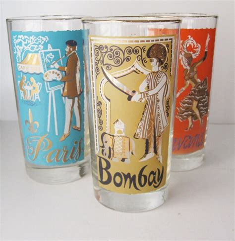 Vintage Bar Glasses With Exotic Cities Set Of Three