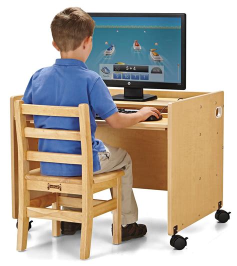 0~37 degrees, help you get a comfortable posture for reading ,typing and writing. Single Children's Desk w/ Wheels, Jonti-Craft, Height ...