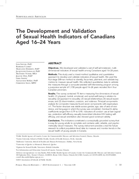 Pdf The Development And Validation Of Sexual Health Indicators Of Canadians Aged 16 24 Years