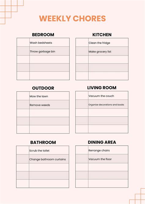 Weekly Adult Chore Chart In Illustrator Pdf Download