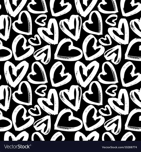 Seamless Pattern White Heart On Black Background Vector Image