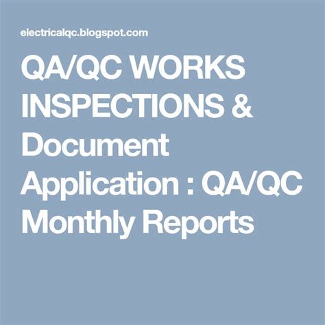 Qa Qc Works Inspections Document Application Qa Qc Monthly Reports