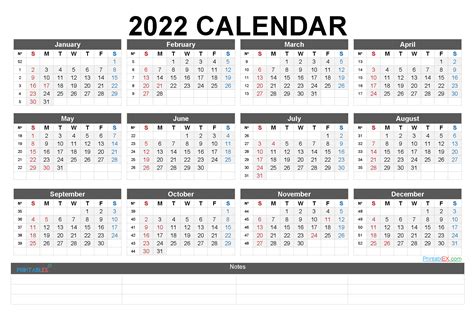 2022 Printable Calendar With Week Numbers