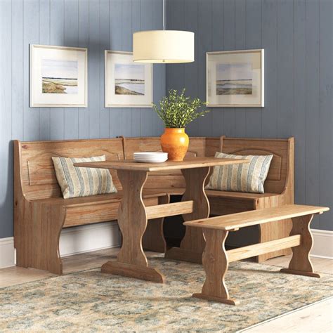 Padstow 3 - Piece Pine Solid Wood Breakfast Nook Dining ...