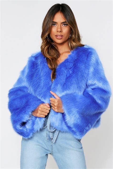 Womens Faux Fur Cropped Jacket Blue Xs Faux Fur Cropped Jacket Cropped Fur Jacket Cheap
