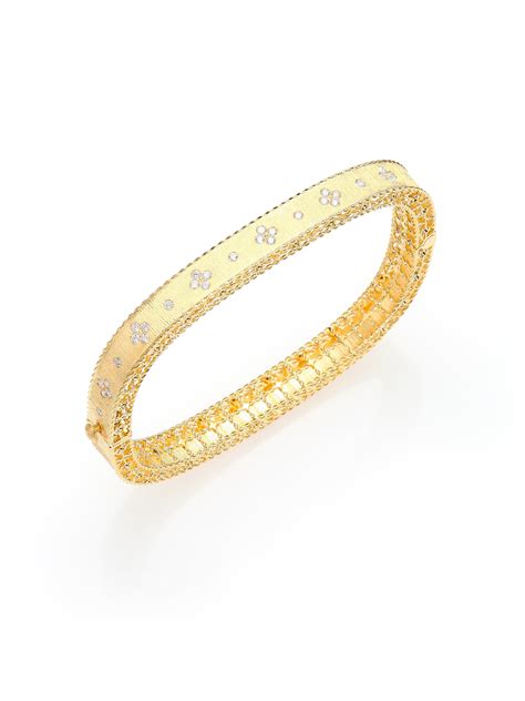 Roberto Coin Princess Diamond And 18k Yellow Gold Bangle Bracelet In