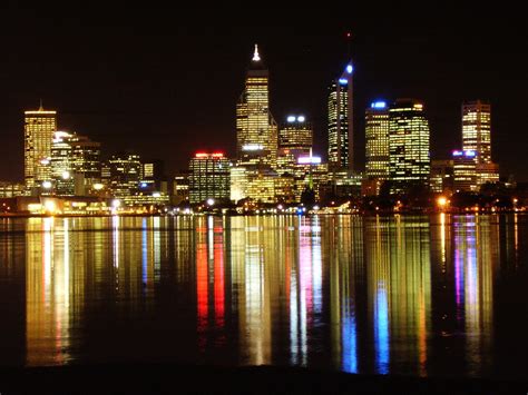 Perth Skyline At Night Hd Desktop Wallpaper Widescreen High