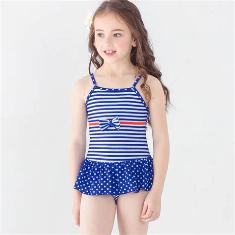 Girls Swim Dress One Piece Swimsuit Swimming Pool Clothes Striped