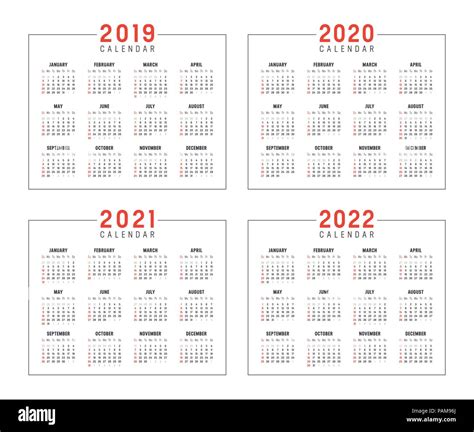 Conjunto De Calendarios Minimalista Años 2019 2020 2021 2022 Semanas