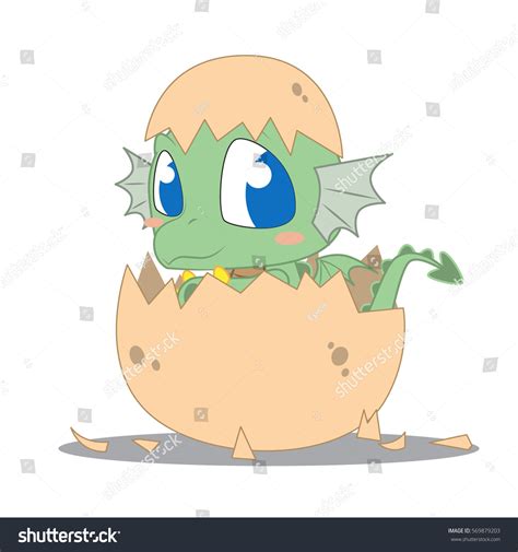 Cute Baby Dragon Hatching Egg Vector Stok Vektör Telifsiz 569879203