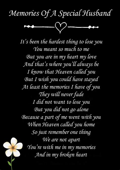 Memories Of A Special Husband Memorial Graveside Poem Keepsake Card