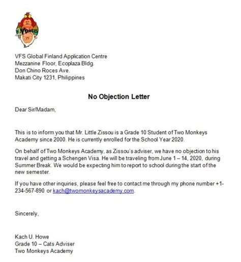 Application For No Objection Letter