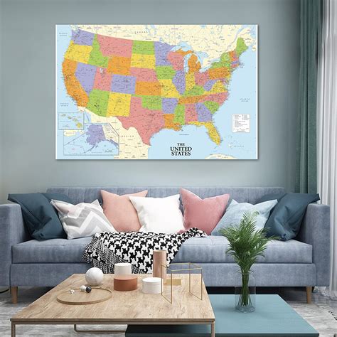 10070cm Map Of The Usa Wall Art Detailed Map Non Woven Canvas Living