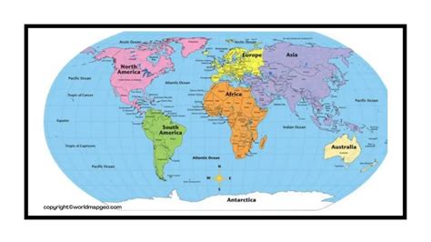World Map Labeled Simple Printable With Countries And Oceans
