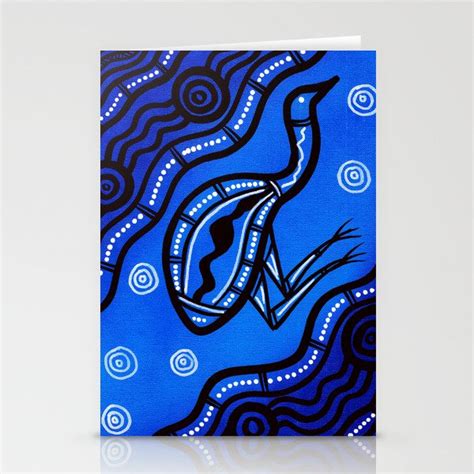 Authentic Aboriginal Art Emu Blue Stationery Cards By Hogarth Arts