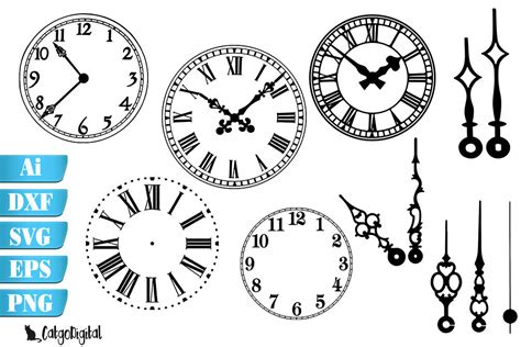 Clock Face Clock Hands Silhouettes Svg By Catgodigital Thehungryjpeg