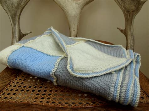 Creative knitting, australia's creative knitting (46). Hand Knit Baby Blanket, Cream, Blue, Grey Wool Gift for Boy,