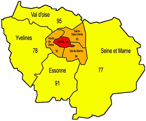 Carte des départements de paris 75, seine et marne 77, yvelines 78, essonne 91, hauts de seine 92. Section Bilingue de Français IES Julián Zarco: octobre 2011