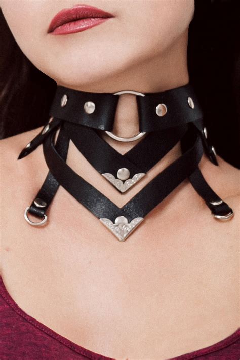 Necklace Black Hoker Leather Necklace Fetish Choker Choker Etsy