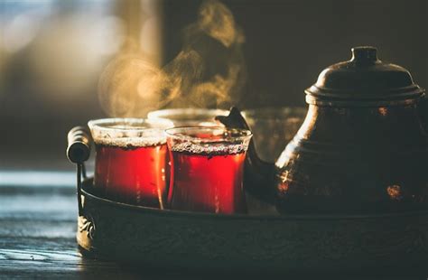 Premium Photo Traditional Hot Steaming Turkish Tea In Tulip Glasses