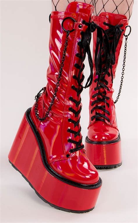 Demonia Swing 150 Pink Knee High Boots Pastel Goth Shoes Australia
