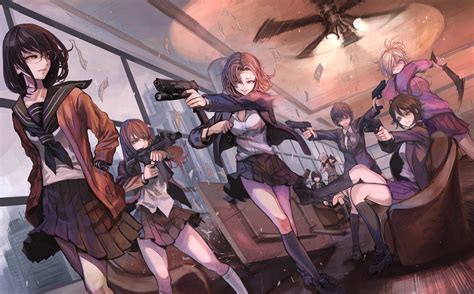 Wallpaper Gun Anime Girls Weapon Cleavage School