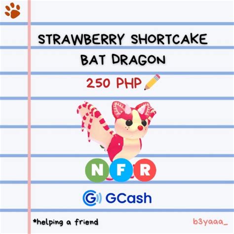 ADOPT ME NEON, FLY, RIDE STRAWBERRY SHORTCAKE BAT DRAGON PET on Carousell