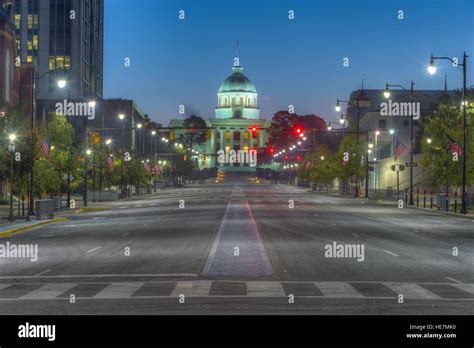 The Alabama State Capitol Looking East On Dexter Avenue Before Sunrise