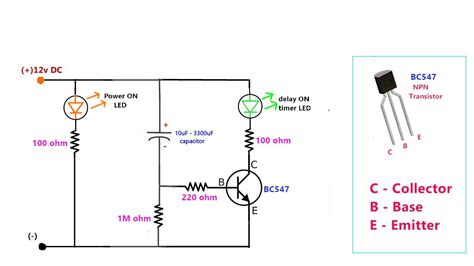On Time Delay Timer By Using One Npn Transistor And Capacitor