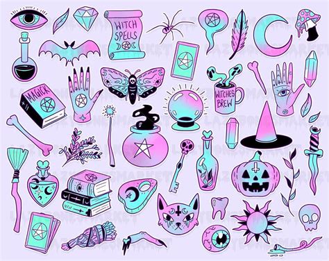 Pastel Goth Witch Clipart Pack Witchy Clipart Printable Etsy
